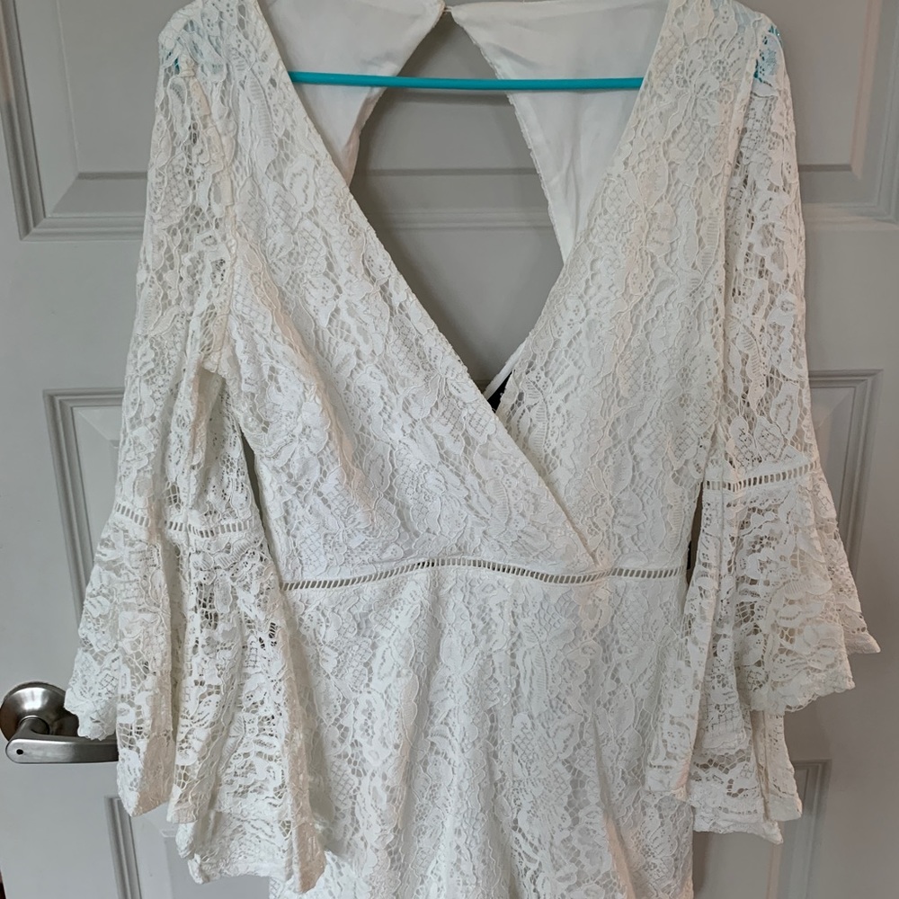 White Long Bell Sleeve Romper Lulu’s